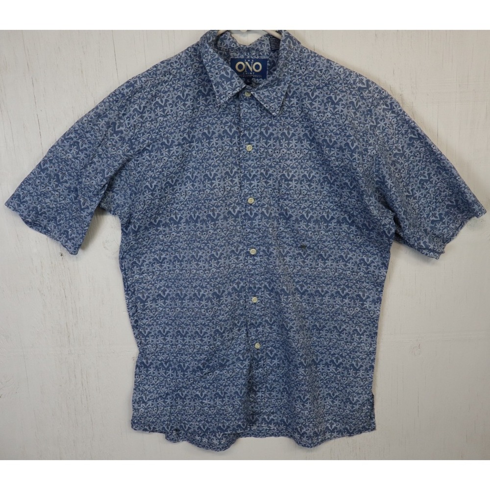 Mens Ono Liberty House Hawaiian Shirt Button Front L Blue Geometric  -‎ flaws